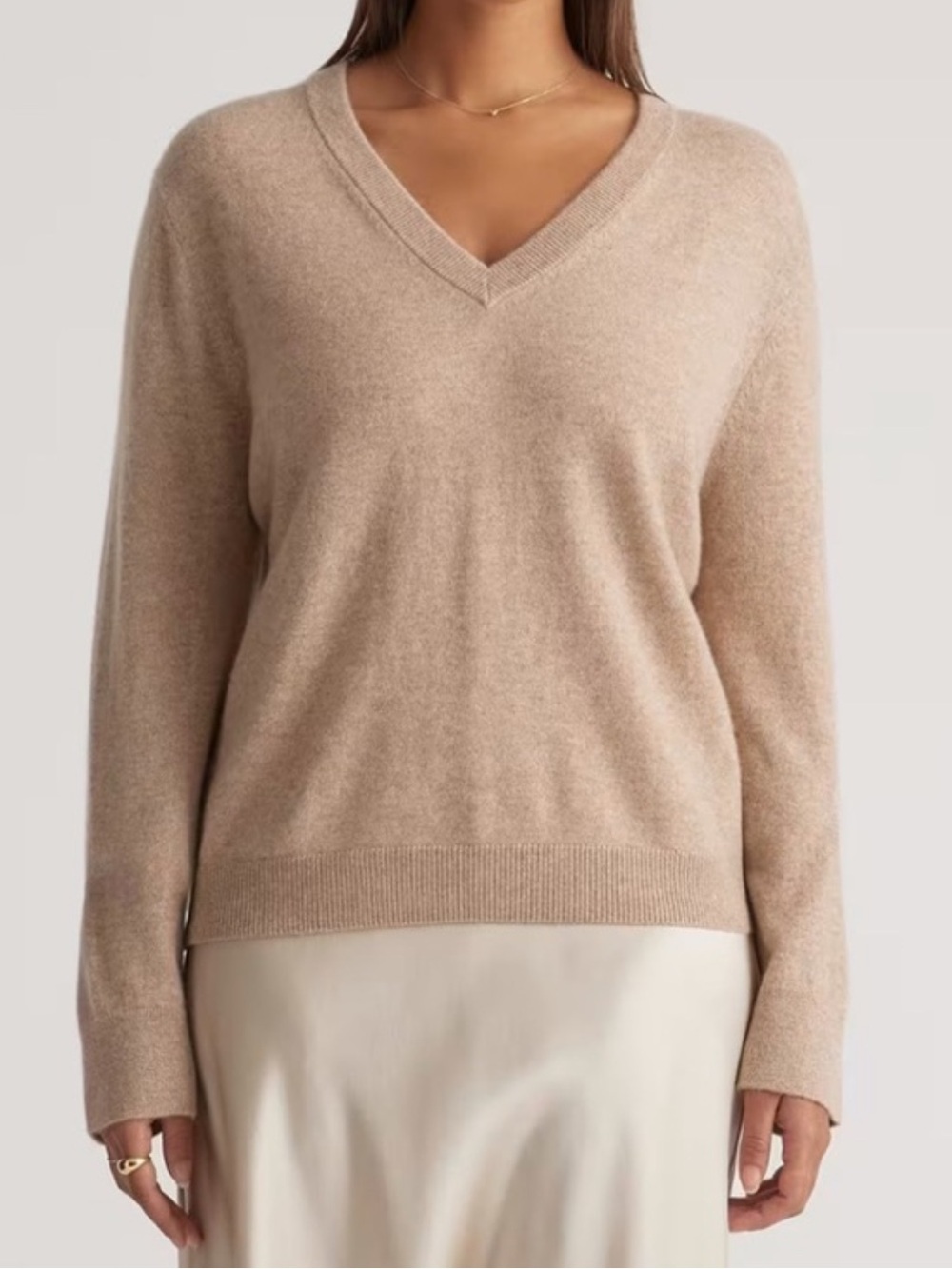 NEW Nordstrom 100% Cashmere V Neck Sweater Beige NWT Luxury